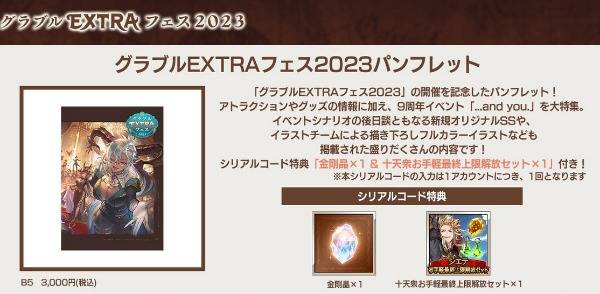グラブルEXTRAフェス2023 パンフレット特典シリアルコード金剛晶＆十天