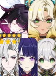 🎉(原神）💥★5×5コロンビーナ➕シロネン➕ヌヴィレット➕雷電將軍➕ナヒーダ，冒険者ラン10