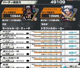 2/9まで減額中、iOS、総合力49000、黒ひげ、ロー、黄猿、四皇ニカ、クザン、緑ロジャー
