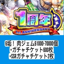 6垢 肉ジェム61000-70000個+ガチャチケット600枚+SSRガチャチケット2枚