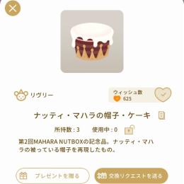ナッティ・マハラの帽子・ケーキ