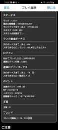 ランク1034　ログイン日数3580日　魔法石1200個