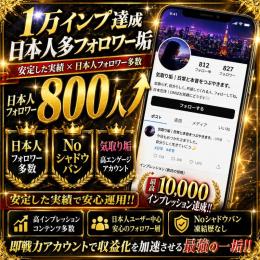 【1万インプ達成日本人多フォロワー垢】日本人フォロワー800人↑ Noシャドウバン 気取り垢 