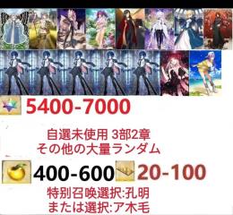 【画像の所持】聖晶石5400～7000個、果実400～600低在庫,特別召喚未使用,即時対応