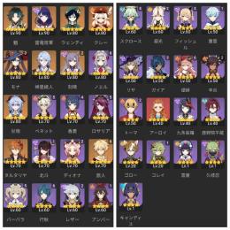 雷電将軍+草薙の稲光／甘雨＋アモスの弓／刻晴２凸＋霧切／魈／モナ３凸／綾人／タルタリヤ／クレー