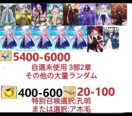 【画像の所持】聖晶石5400～6000個、果実400～600低在庫,特別召喚未使用,即時対応