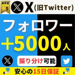 X(Twitter)フォロワー【+5,000人】増加/高品質【減少保証付】