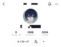 TikTokアカウント フォロワー1008人 いいね3234 ライブ配信可能 違反無し