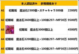 即時対応　初期垢　魔法石2300～4000個+ガチャキャラ100～300体　選択可