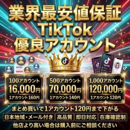 【業界最安値保証】TikTok 優良アカウント 100アカウント