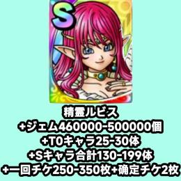 精霊ルビス+ジェム460000-500000個+T0キャラ25-30体+Sキャラ合計130-199体