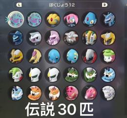 伝説ポケモン30匹、ヒスイ全種　アルセウス全種　全図鑑埋め　アンノーン　がんばレベルmax 育成済み