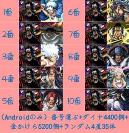 Android専用！超フェス2体！四皇黒ひげの編成+ダイヤ4400個+金かけら5200個
