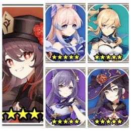 ⭐5胡桃+⭐5珊瑚宮心海+⭐5ジン+⭐5モナ+⭐5刻晴+原石15344+紡がれ14+出合い40