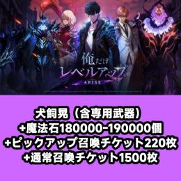 犬飼晃（含専用武器）+魔法石180000-190000個+ピックアップ召喚チケット220枚+通常召喚
