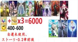 【画像の所持】聖晶石+呼符×3=6000個+果実400-600個+その他
