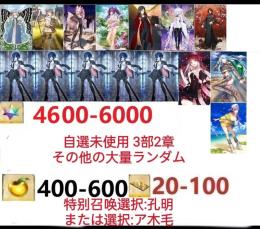 【画像の所持】聖晶石4600～6000個、果実400～600低在庫,特別召喚未使用,即時対応