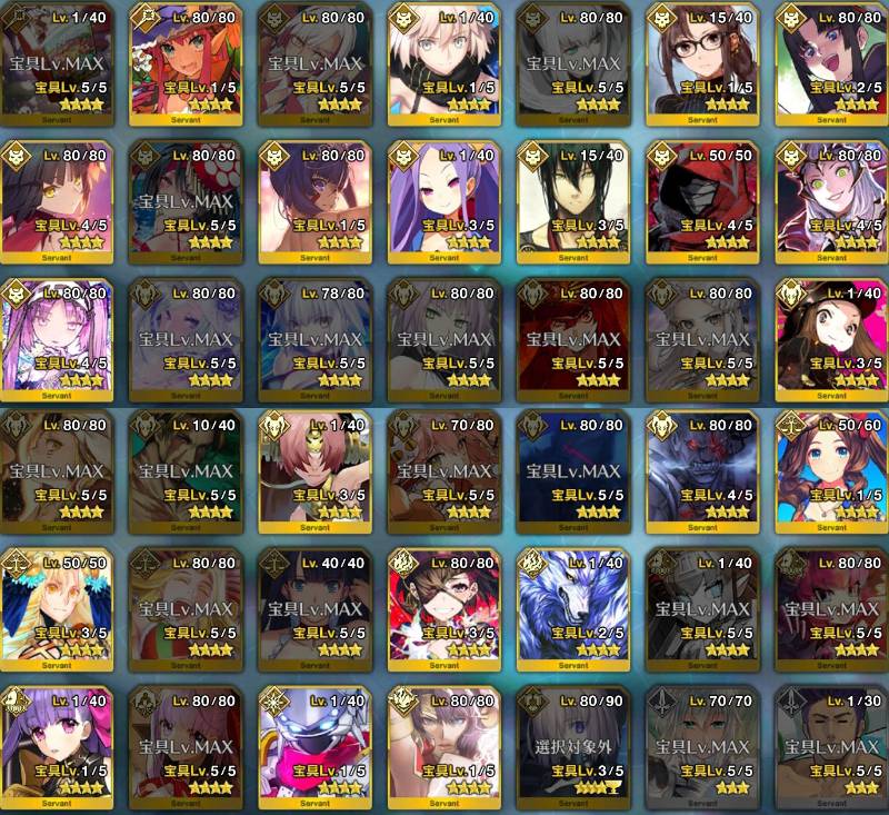 星5鯖81種 144騎 宝具5 モルガン 水着武蔵 人権サポ7種 スキルマ Fgo ゲームクラブ