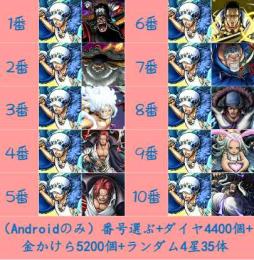 Android専用！超フェス2体！勝者島 ローの編成+ダイヤ4400個+金かけら5200個