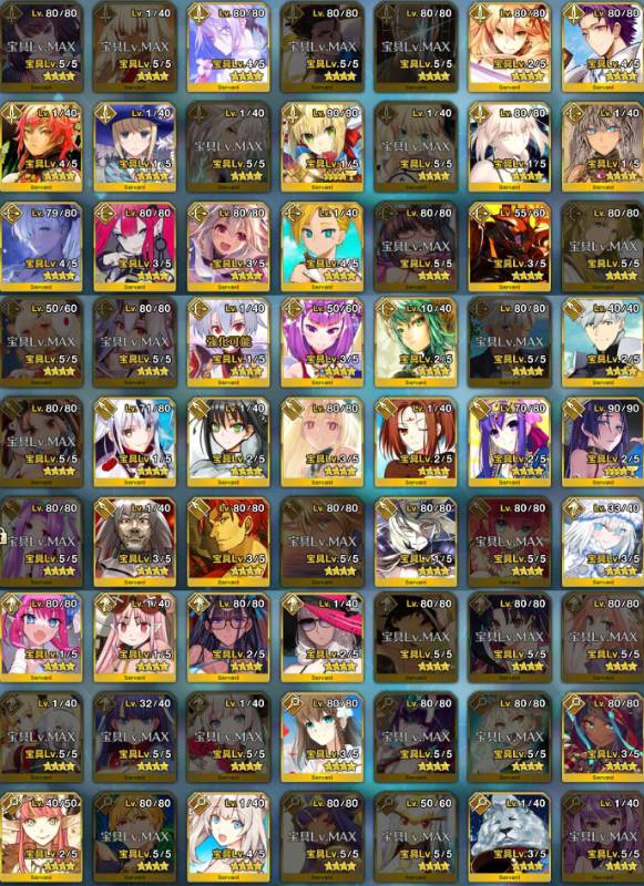 星5鯖81種 144騎 宝具5 モルガン 水着武蔵 人権サポ7種 スキルマ Fgo ゲームクラブ