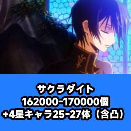 サクラダイト162000-170000個+4星キャラ25-27体（含凸）