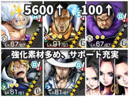 ✨5600↑超フェス4体、強化素材多め+サポート充実（七武海16体）ハンコ三種