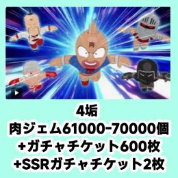 4垢 肉ジェム61000-70000個+ガチャチケット600枚+SSRガチャチケット2枚