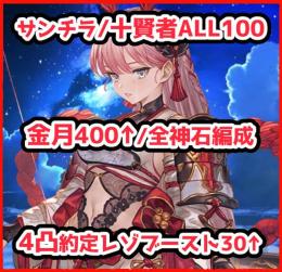 全神石編成/十賢者ALL100/金月400↑/約定レゾブースト30↑/ルミナス闇土/ダマヒヒ20↑