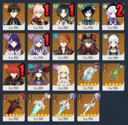 ⭐５キャラ１２体（限定８体）魈1凸＋和璞鳶　万葉1凸　胡桃　鍾離　雷電　神里　タルタリヤ