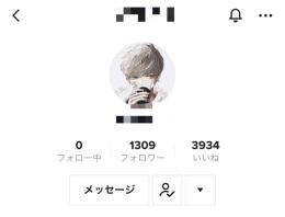 TikTokアカウント フォロワー1309人 いいね3934 ライブ可 56万回再生越え