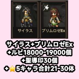 サイラス+プリムロゼEx+ルビ18000-19000個+聖導印30個+⭐5キャラ合計21-30体