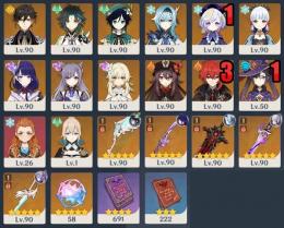 石58個☆5×24 雷電+草薙 神里+霧切 ディルック3凸+狼 胡桃 鍾離 魈 エウルアなど