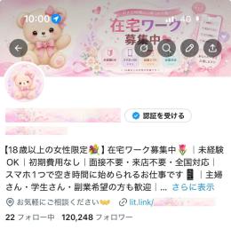 【フォロワー約１２万人】ライブチャット・女性向け在宅ワーク系 / 運用資料付 