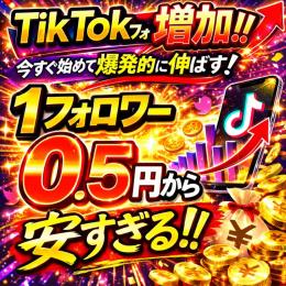 業界最安値0.5円⚡tiktokフォロワー増加🔥最速3分で完了🔥