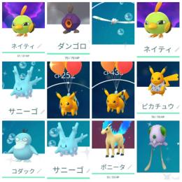 沖縄産色違い風船ピカチュウ♂♀＆サニーゴ♂♀ かりゆしピカチュウ通常沖縄限定ピカチュウ