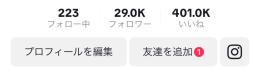 TikTok アカウント　フォロワー2万9千 いいね40万