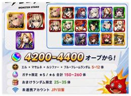 エル+マサムネ+ルシファー+赤枠内4～10体+オーブ4200~4400個、合計限定